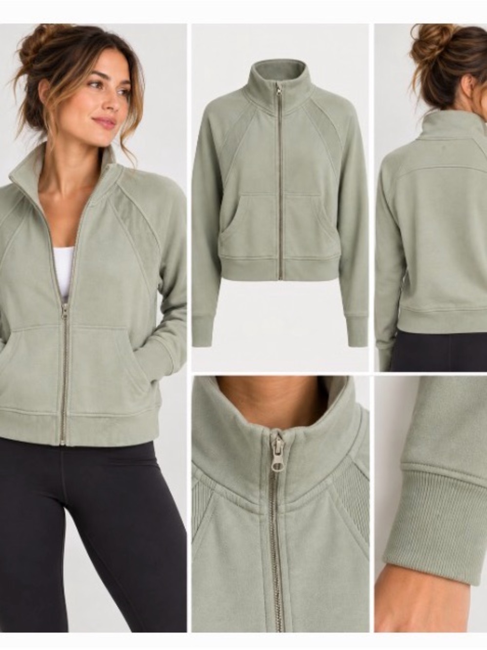 Danskin Sage Green Full-Zip Bomber Jacket
